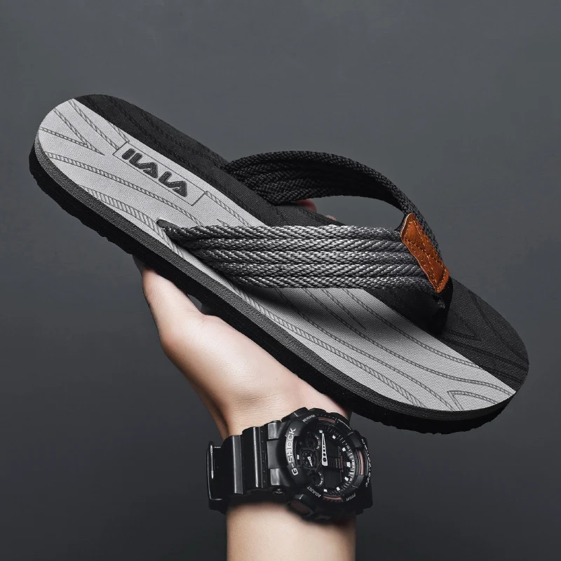 

Fashion Men's Slippers Flat Summer Flip Flops Non-slip Casual Breathable Outdoor Beach Shoes Chaussure Homme
