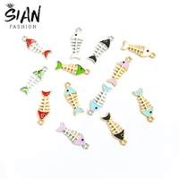 10pcslot colorful enamel fish bone charms for pendant necklace keychain earrings diy jewelry making handmade crafts accessories