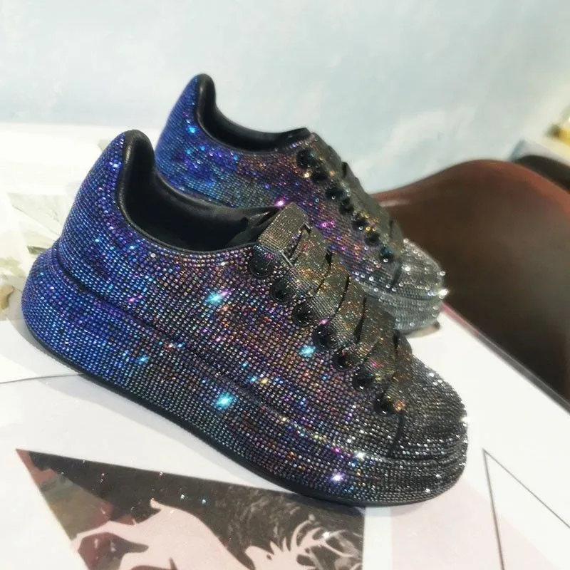 2023 35-43 New Gradient Color Sneakers for Women Casual Platform Boots Fashion Versatile Black Rhinestone Sneakers Design Shoes