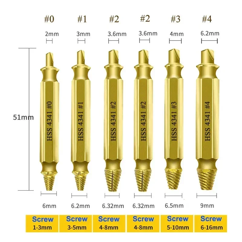 6/4 шт. экстракторы для болтов экстрактор поврежденных винтов набор сверл