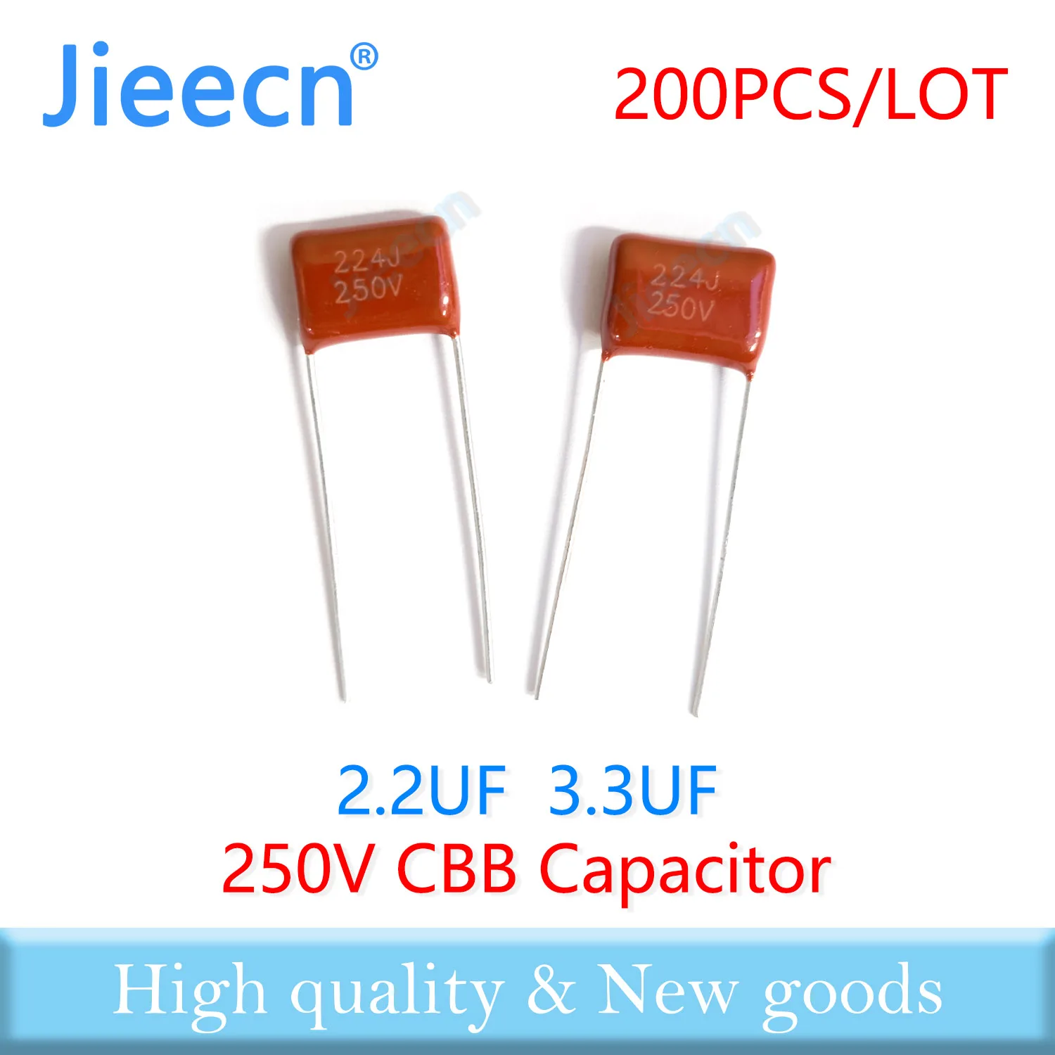 Jieecn 200 шт. 15 мм 20 250 в 2 мкФ 3 225J 335J CBB полипропиленовый пленочный конденсатор