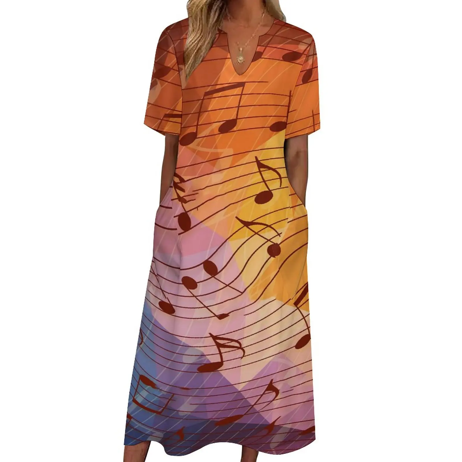 

Платье-макси с коротким рукавом, в богемном стиле