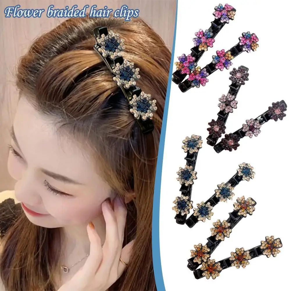 2pc New Fashion Korean Style Acryli Crystal Flowers Hair Clips For Girl Summer Sweet Cute Bangs Side Barrettes Elastic Hair Clip