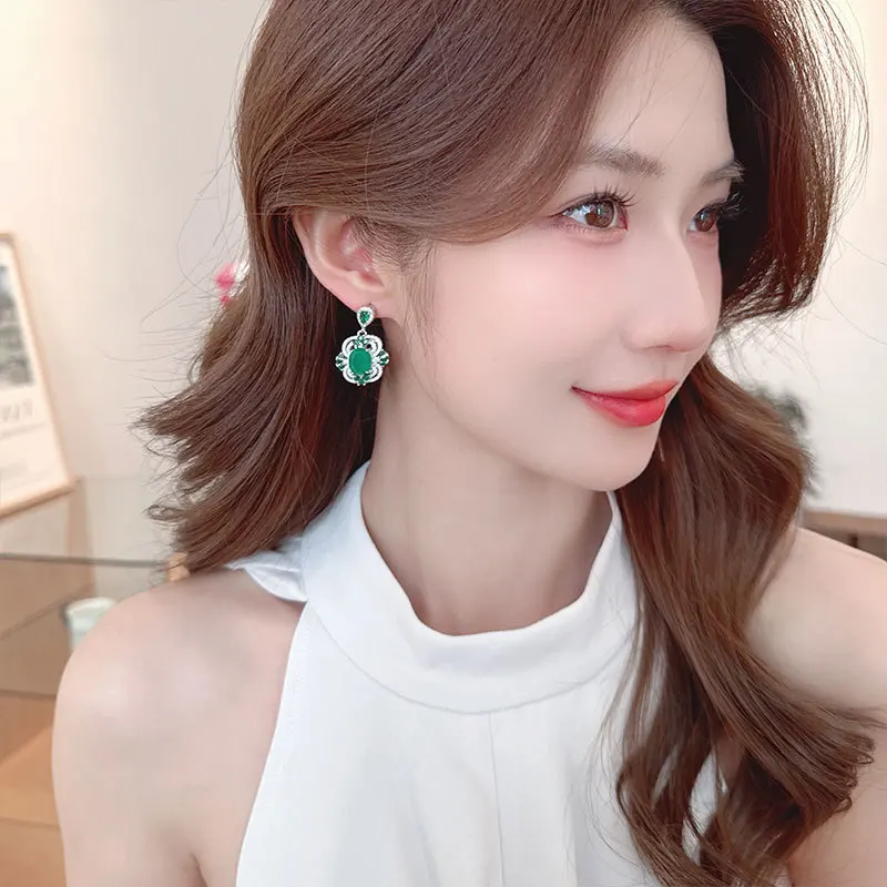 FXLRY легкие роскошные изумрудные циркониевые S925 серебряные иглы элегантные