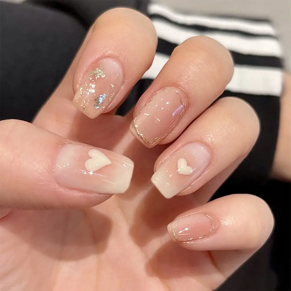

24pcs/Box Press On Nails Artificial Detachable Full Cover Nail Tips Square Head False Nails French Fake Nails Wearable