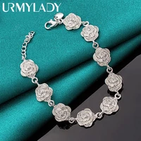 urmylady 925 sterling silver nine roses charm bracelet chain for women wedding engagement celebration fashion jewelry