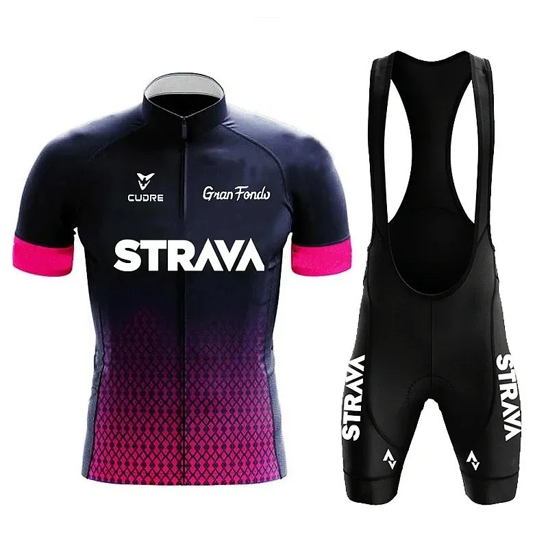 2024 Strava Men's Cycling Shirt Set Summer Breathable Absorb Quick Drying MTB Uniform Wear