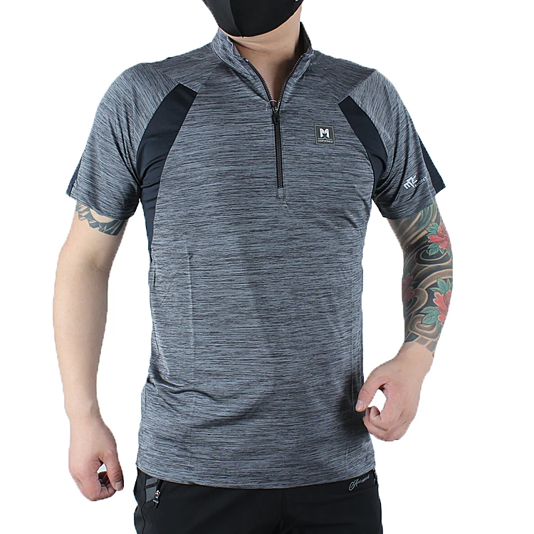 MONTPIC Men`short sleeve elastic quick dry cycling hiking t-shirts mens UV-proof slim breathable riding trekking sports tshirts