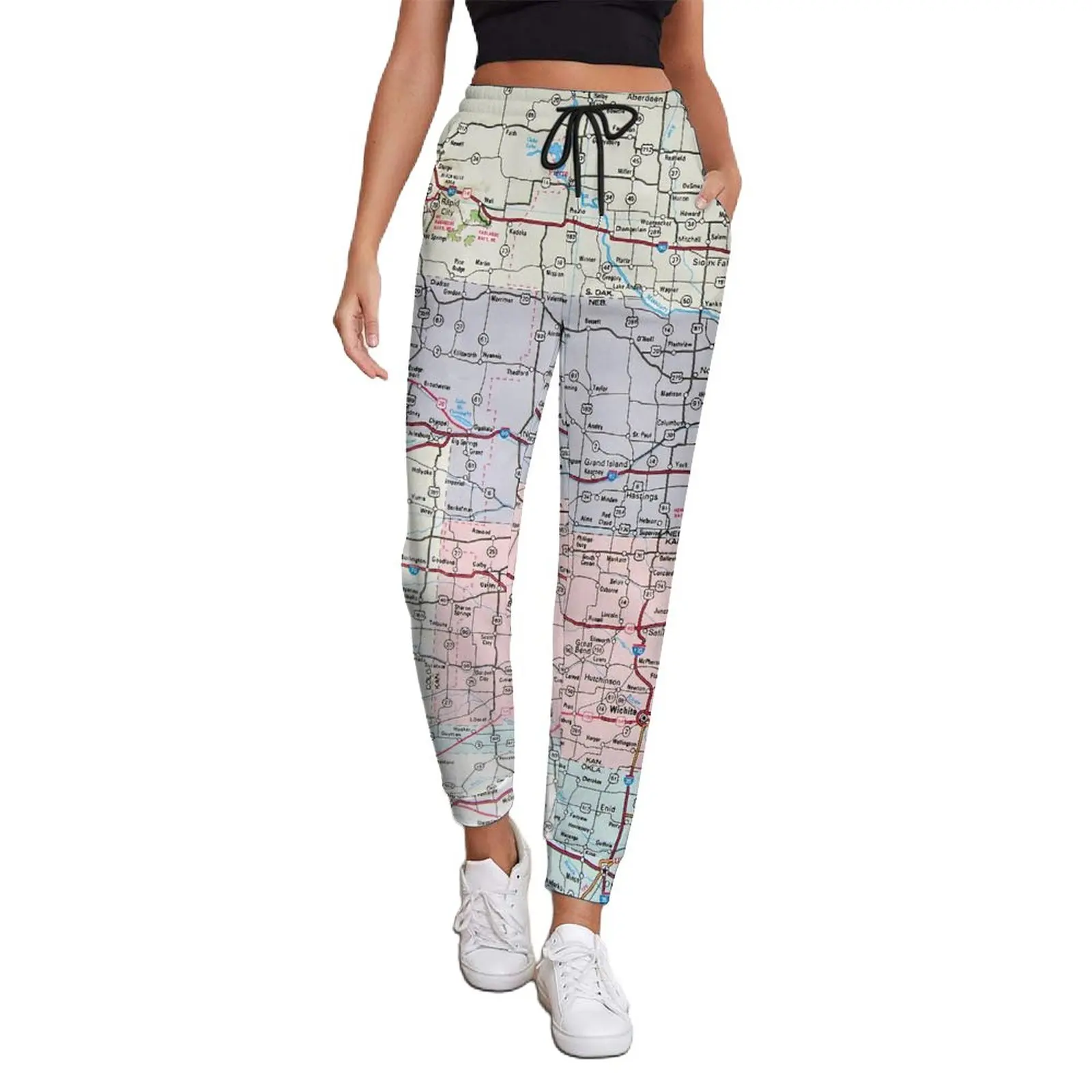 

USA Midwest Map Pants Retro Print Y2K Joggers Spring Woman Classic Design Oversize Trousers Gift Idea