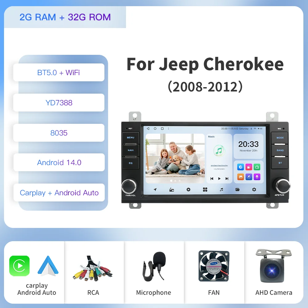 Автомагнитола Kapud, 7 дюймов, Android 12, мультимедийный стерео проигрыватель для JEEP Grand Cherokee 2008-2012, GPS навигатор, экран для CarPlay DSP 7851