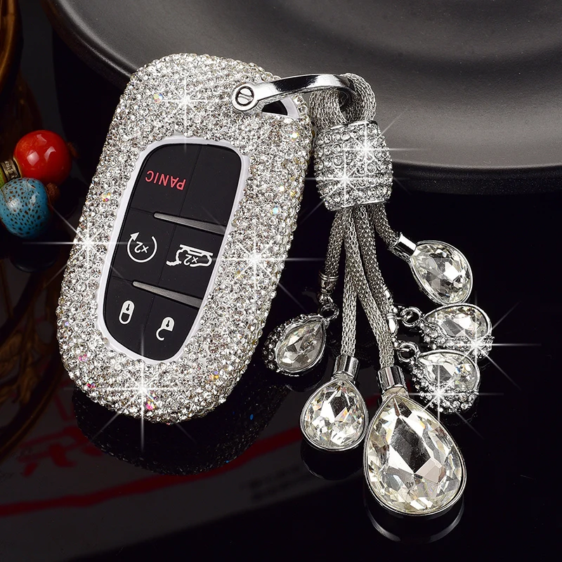 

Женский чехол для автомобильного ключа с кристаллами, Ранняя сумка для ключа для Jeep Renegade Compass Grand Cherokee для Chrysler 300C Wrangler Dodge, аксессуары