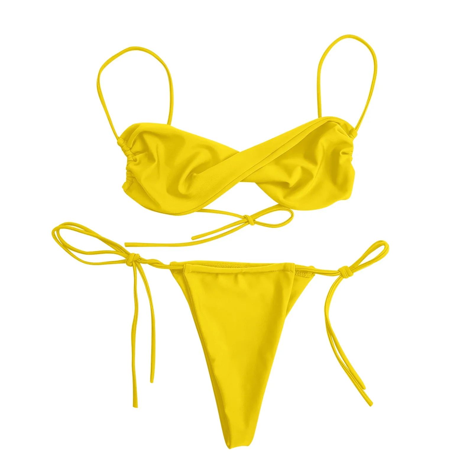 

Соблазнительная Женская одежда для плавания с перекрестными ремнями, бикини с разрезом, однотонные купальники с галстуком, женские бордовы...