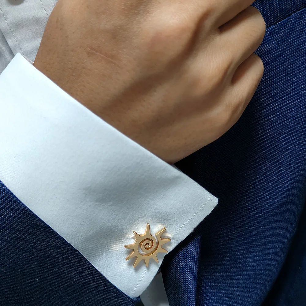 

Vintage Hollow Sun Cufflinks Gold Color Stainless Steel Men's Cufflinks Wedding Guest Gift Shirt Cuff Clasp Jewelry