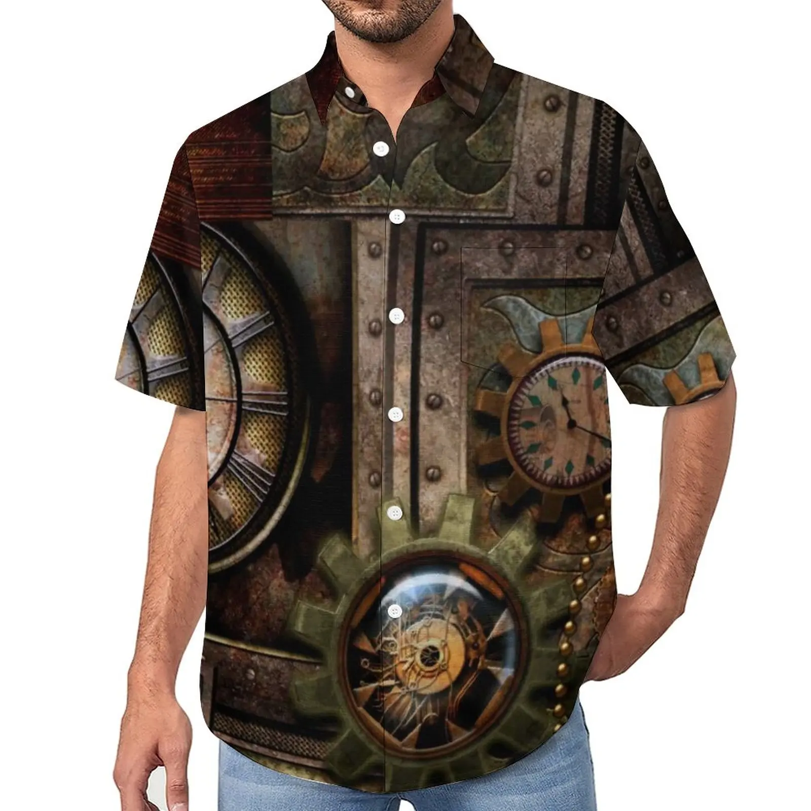 

Wonderful Steampunk Design Loose Shirt Man Vacation Technology Edel Mechanical Casual Shirts Hawaiian Stylish Oversized Blouses