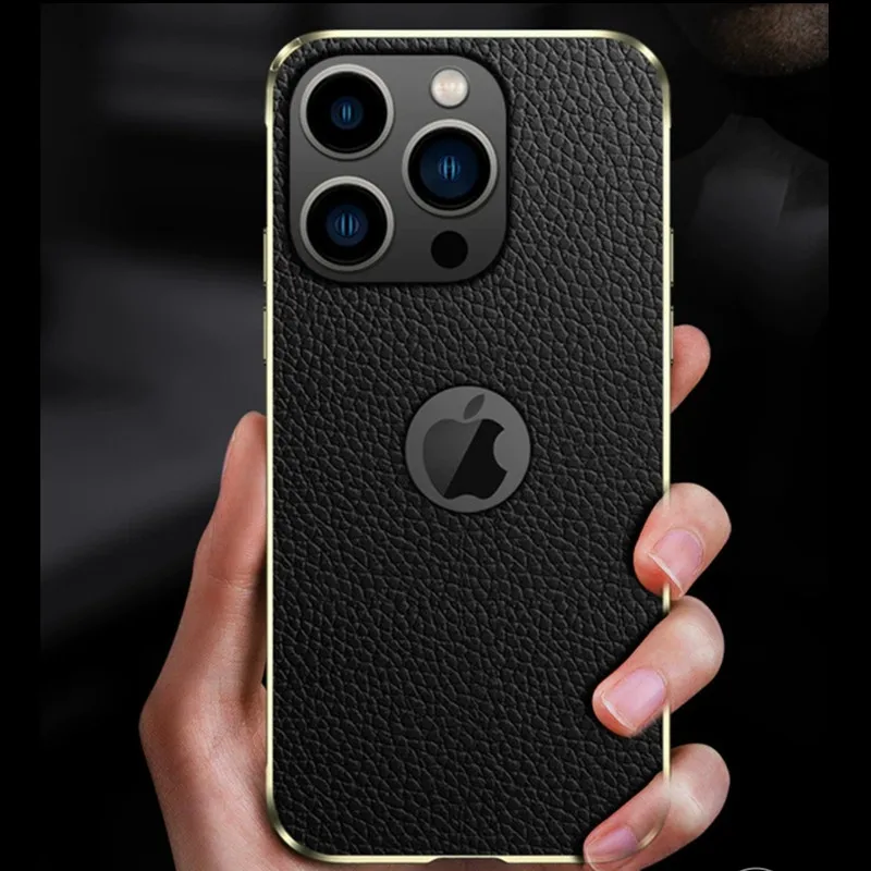 Тонкий чехол из натуральной кожи в стиле ретро для Apple iPhone 13 Pro Max металлический