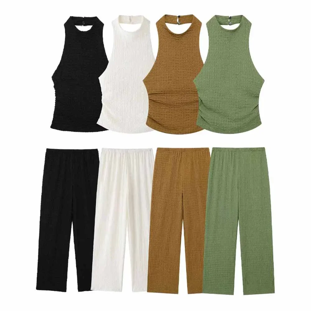 Женский новый модный короткий тонкий текстурный топ с подвесным воротником