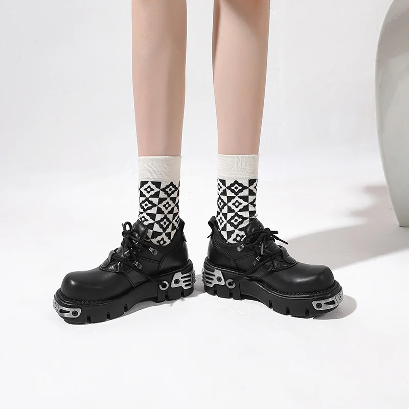 Dark Punk Thick Soled Shoes Gold Heavy Leather Low Top Sponge Cake Leather Shoes, Niche Design Gothic Cosplay Shoes