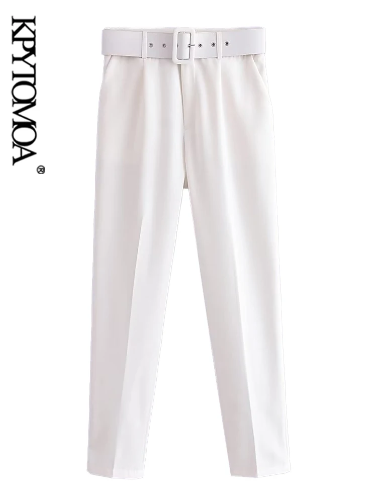 

Брюки KPYTOMOA женские с поясом, модные офисные штаны с боковыми карманами, винтажные на молнии с завышенной талией