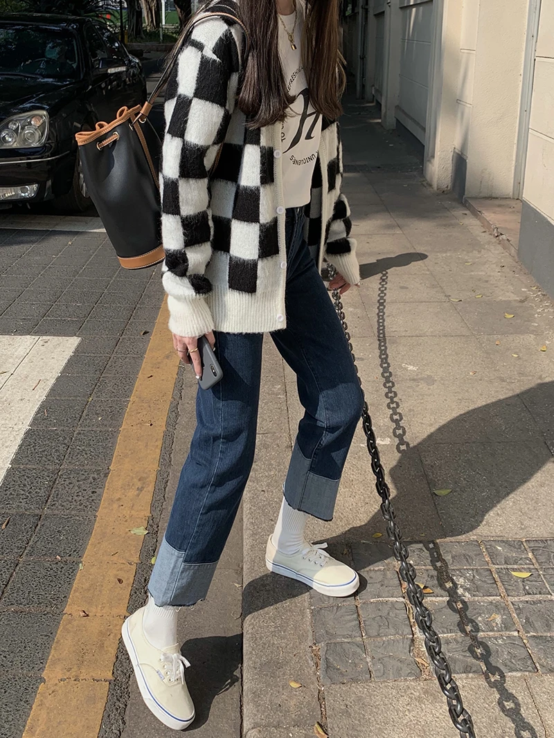 

N2630 The new high-waisted straight loose trousers are thin and all-match jeans