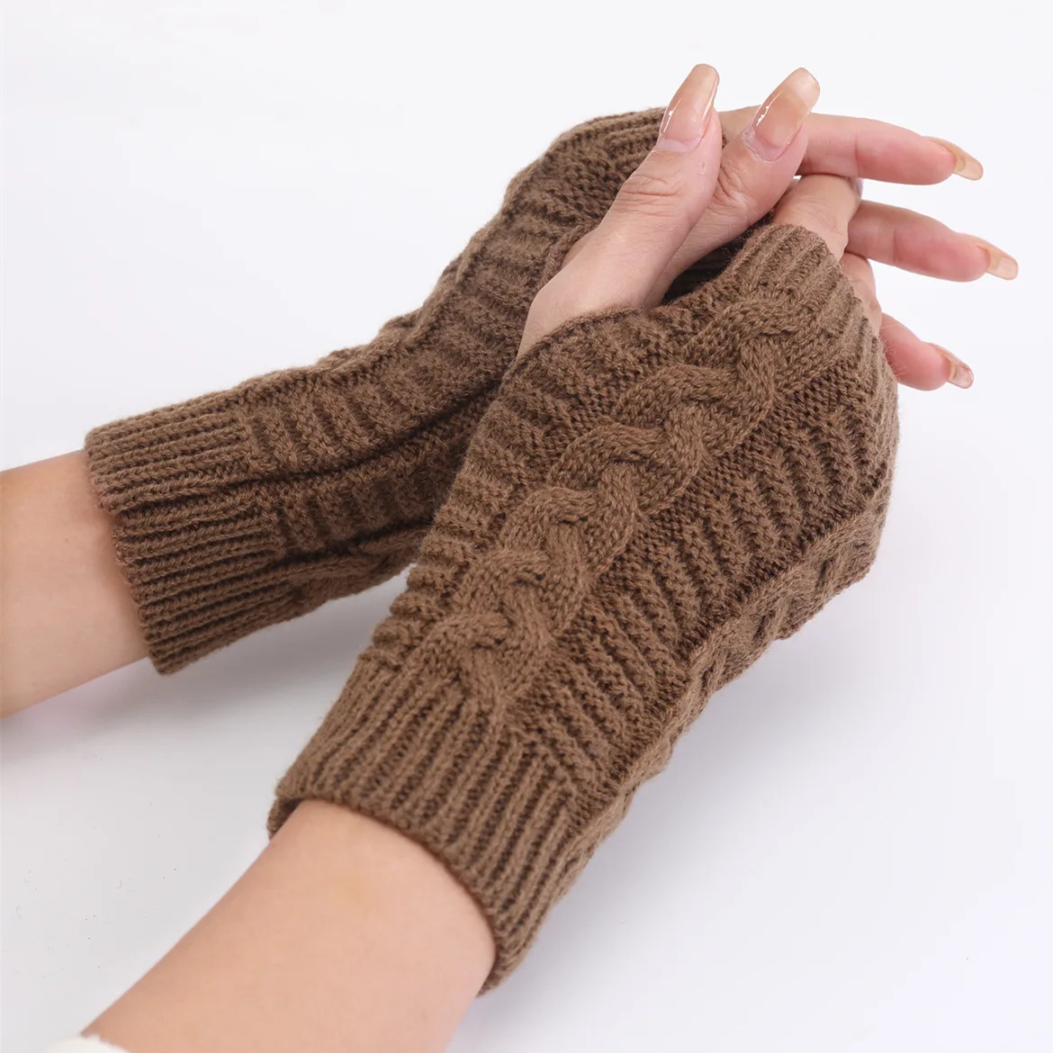 Unisex Twist Knitted Gloves Autumn Winter Short Fingerless Gloves Keep Warm Open Half Finger Finger Mitten Arm Sleeve Arm Warmer images - 6