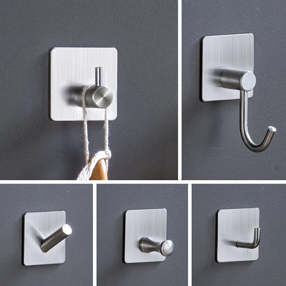 

1PC 304 Stainless Steel Hook Square Hooks Strong Viscose Adhesive Kitchen Bathroom Door Wall Hanging Towel Keys Clothes Hangers