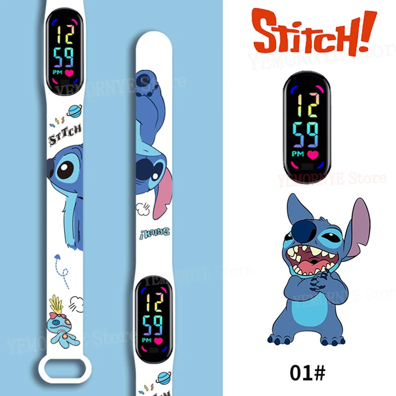 Цифровые Детские часы Disney Stitch фигурки аниме светящиеся спортивные с сенсорным