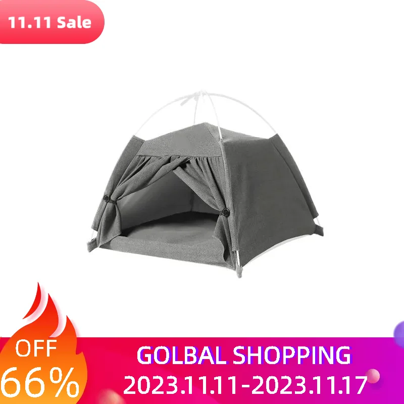 

Washable Indoor Outdoor Pet Tent Cotton Linen Kennel Cat Dog Removable With Mattress Soft Bed House Portable Puppy Playing