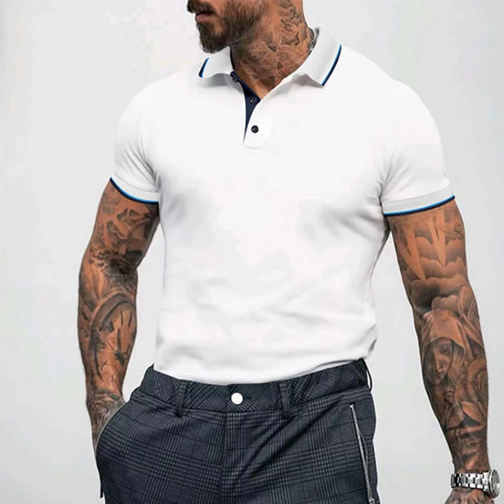 

Summer Business Casual Polo Shirt Fashion Lapel Solid Color Pullover Gentleman Top Sports Short Sleeve Casual Men's Clothing