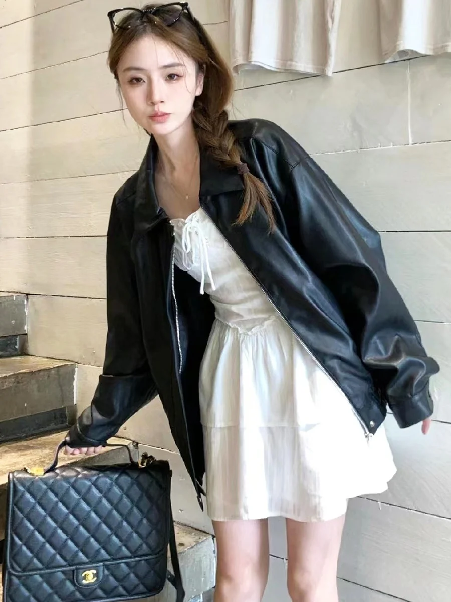 Кожаное пальто верхняя одежда женская короткая 2024 весна и осень новинка Гонконга