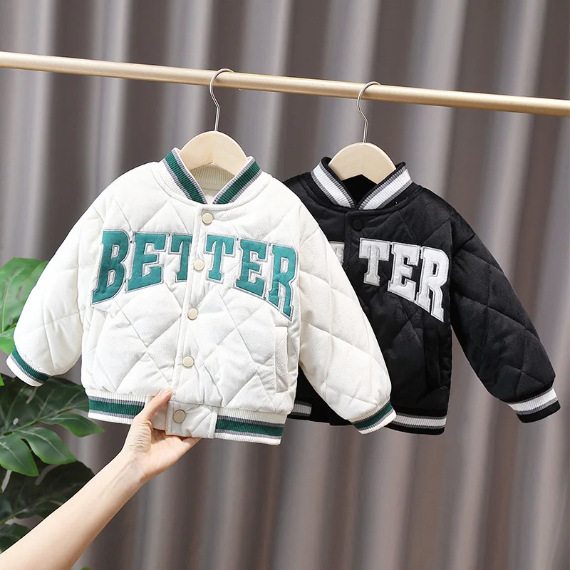 

Boys Jackets Children Thickening Plush Outerwear Girls Warm Jacket Baby Outerwear Winter Fashion Kids Baseball Padded Jacket