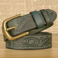 fashion mens belt top layer cowhide pure copper buckle casual belt personality carved genuine cowhide jeans belt for men