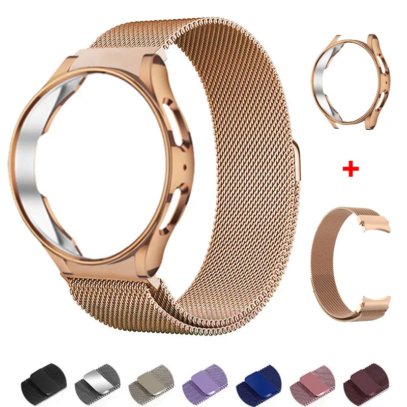 

Case+Strap For Samsung Galaxy Watch 5/4/4 Classic 44mm 40mm 46 42mm No Gaps Metal Bracelet Milanese Loop Galaxy Watch 5 Pro Band