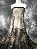 black background gold firework net yarn see through sequin fabric clothing performance clothing womens skirt designer fabric