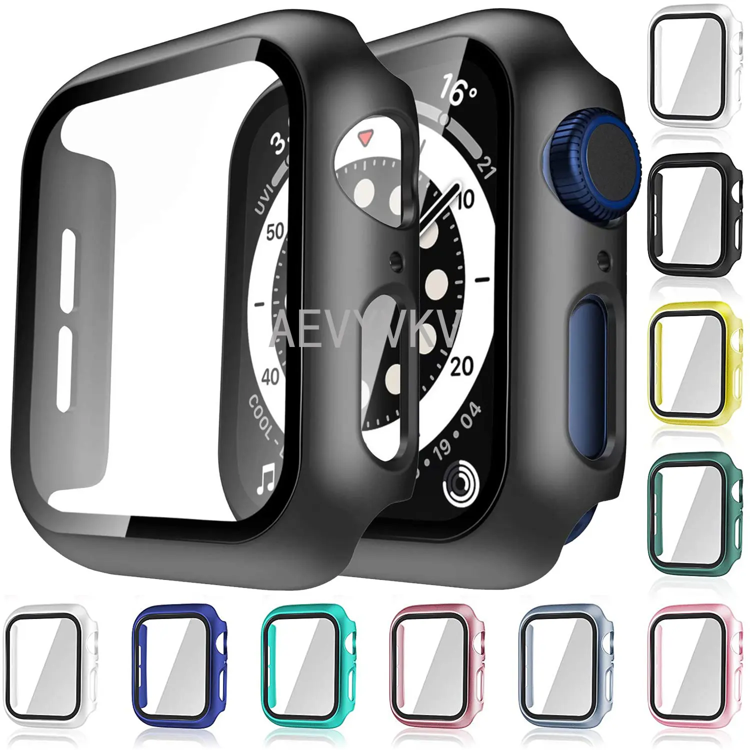 100Pcs PC+Glass Case for Apple Watch Clear Screen Protector for iWatch 8 7 6 5 4 38 40MM 41MM 42 44 45MM Watch Cover Case
