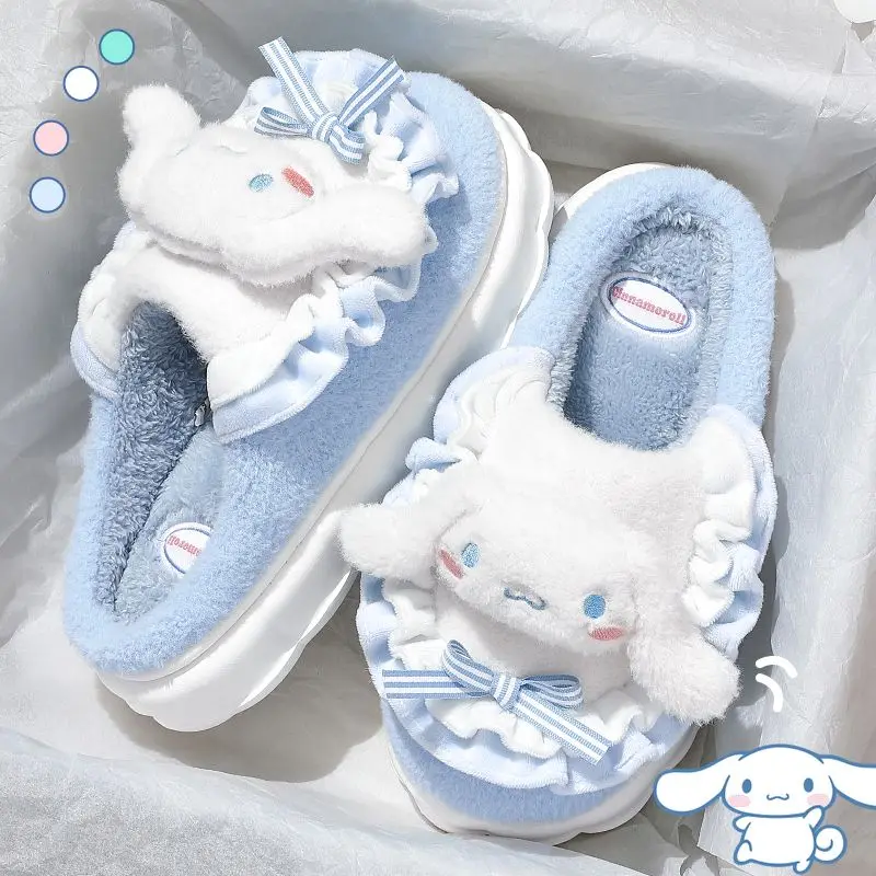 

Sanrio Hello Kitty Kawaii Cinnamoroll Plush Cotton Slippers for Women Winter Cute Kuromi New Cloud Sole Home Warm Fluffy Shoes