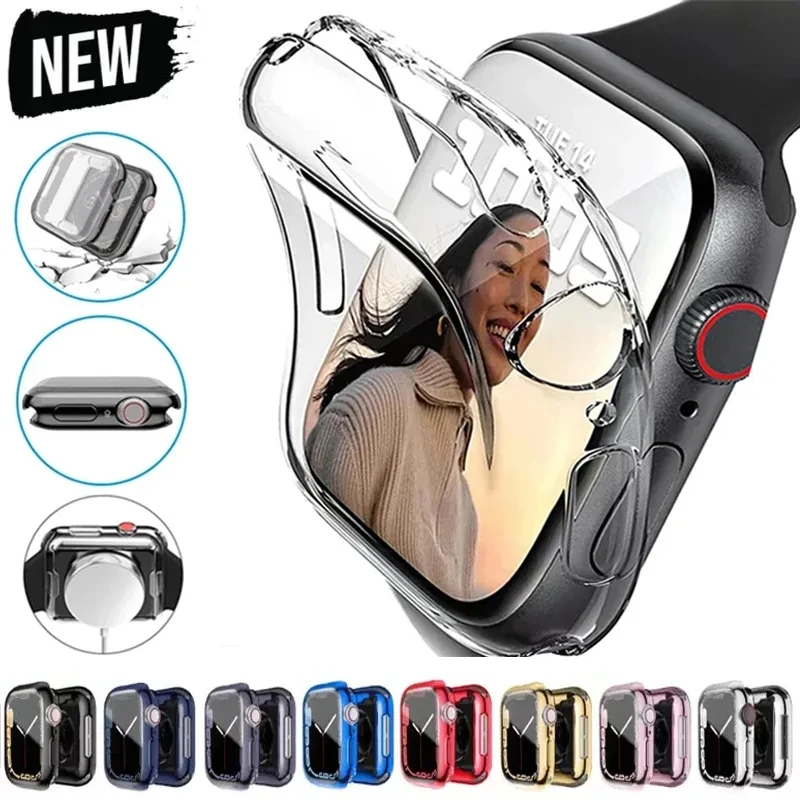 

Screen Protector For Apple Watch Case 45mm 41mm 44MM 40MM 42mm 38MM Full TPU bumper Cover accessories iwatch series 8 9 SE 6 5 4