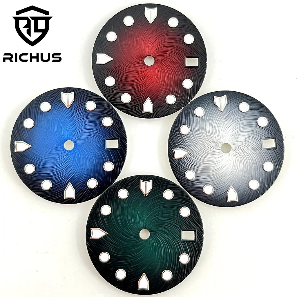 RICHUS 28 5 мм зеленый светящийся стерильный черный циферблат для часов подходит