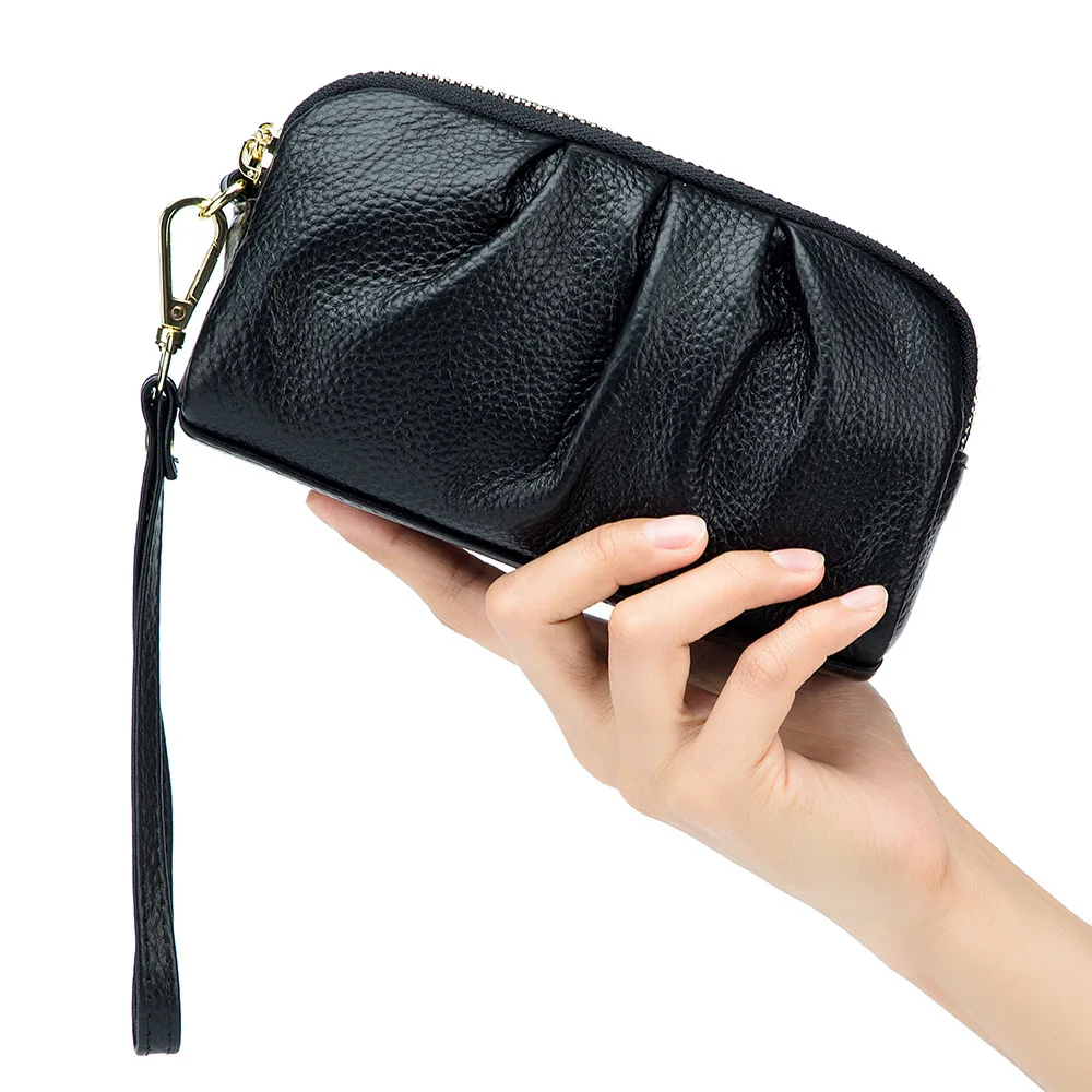 

Women Mom's Genuine Leather Clutches Bags Double Layers Large Capacity Wallets Coins Purses Cards Storage Bags Gifts