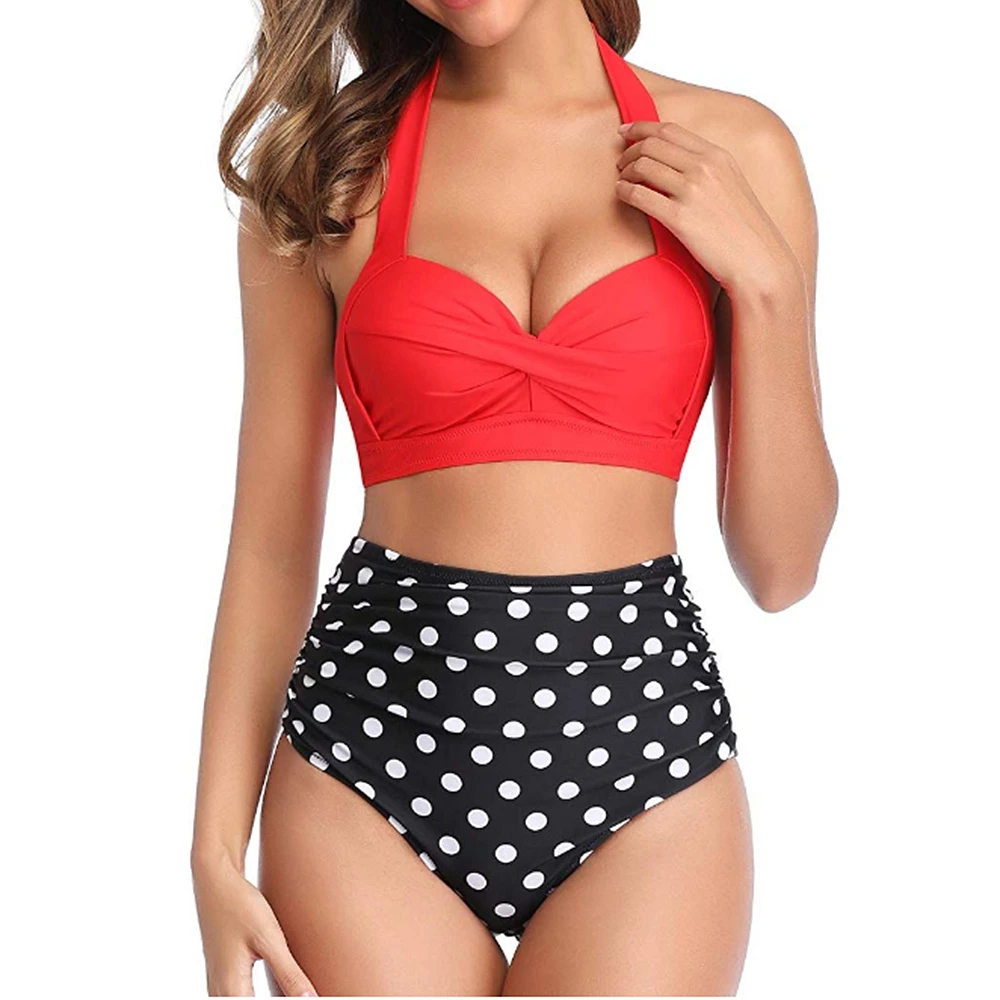 

Sexy Polka Dot High Waist Female Swimwear Florial Print Bikini Set Women Ladies Bathing Suit 2022 Summer XXL