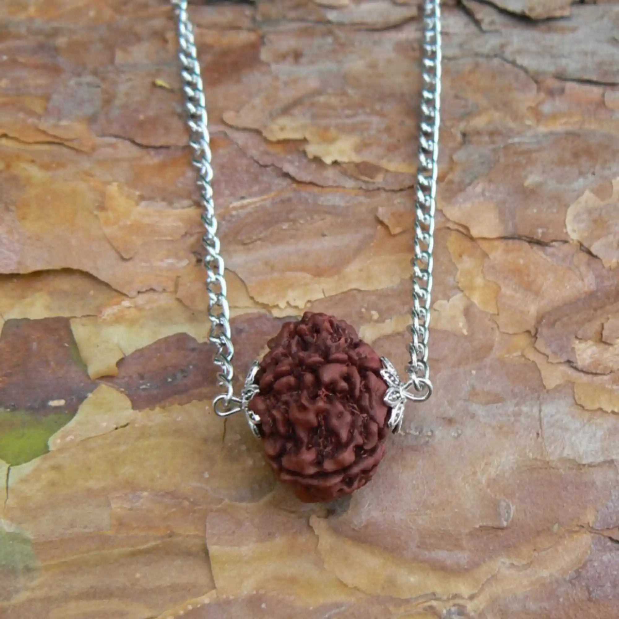 

8mm Fashion brown round Rudraksha 925 silver beads Necklace Wristband Chain Calming Bless Diy Chakra Christmas Relief Healing