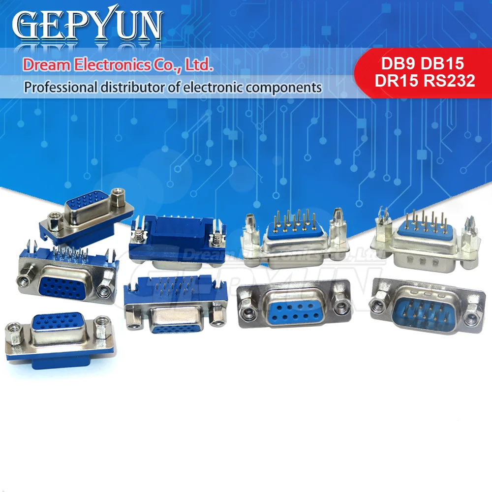 5 шт., разъемы для портов DB9, DB15, DR15, RS232, гарпун, штекер/гнездо, фотоадаптер под прямым углом, 3 ряда, синяя розетка