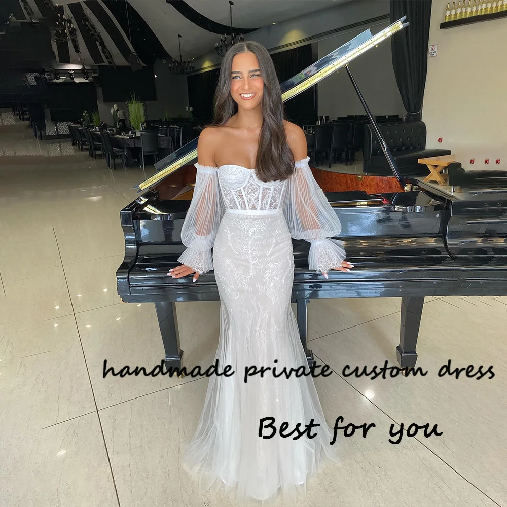 

Luxury Lace Mermaid Wedding Dresses Puff Sleeve Bone Corset Sweetheart Boho Bride Dress Long Wedding Gowns Custom Made 2023