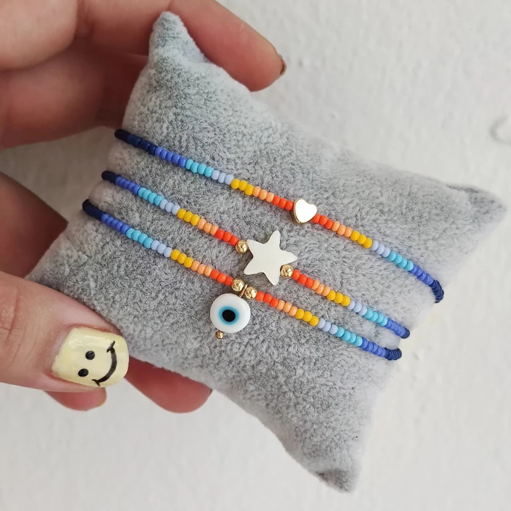 Go2Boho Воздушная браслетка со звездой, сердцем и оберегом от сглаза для женщин, цветные градиентные маленькие бусины, модные ювелирные изделия.