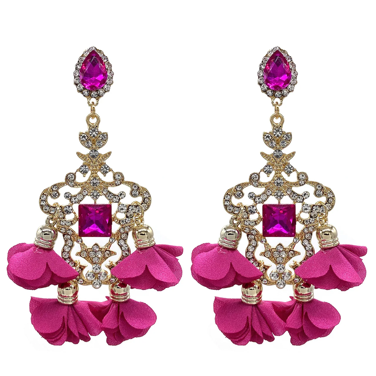 

New Boho Fringe Flower Earrings Woman Pretty Rhinestones Pendant Drop Earrings Bridal Wedding Jewelry Accessories Brincos