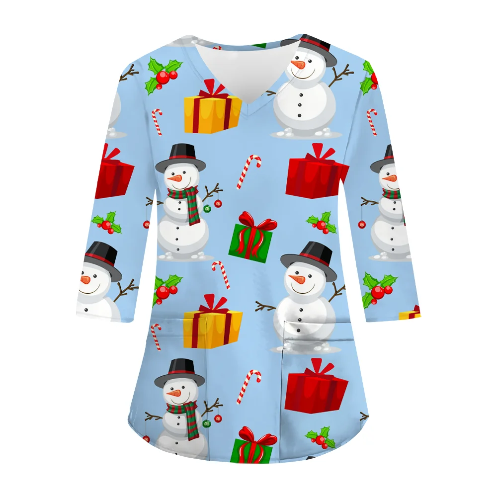 Клиническая униформа женская рождественская футболка со снеговиком и