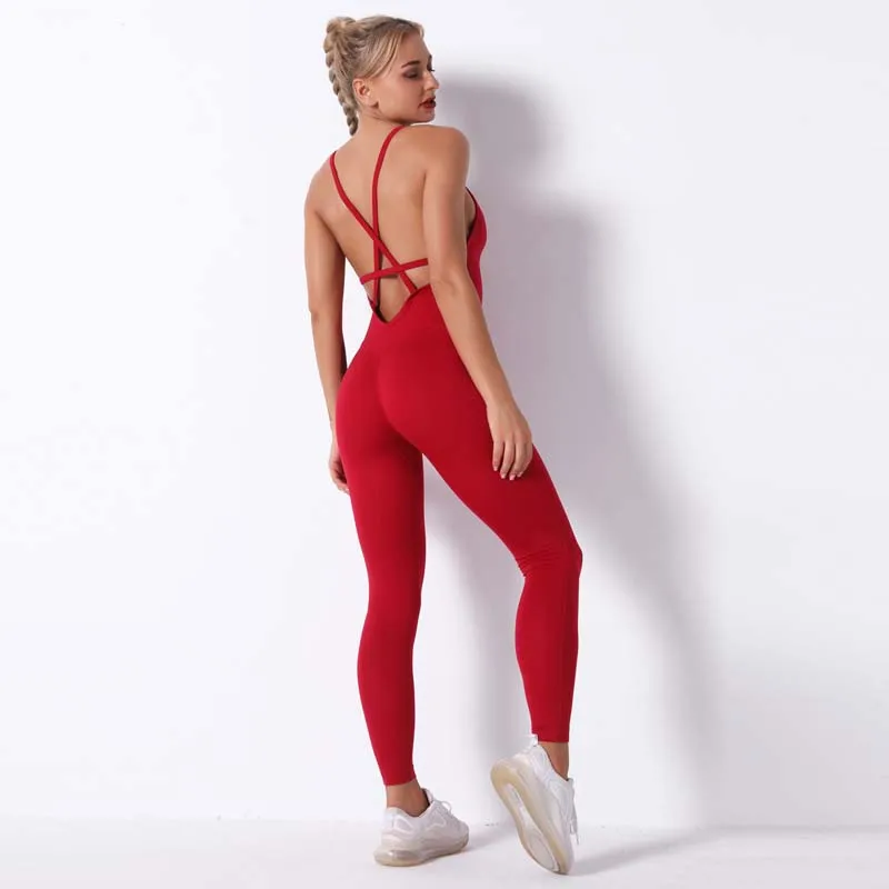 

Fashion Knitted Seamless Yoga One-piece Fitness Clothes Women Sexy Sling Romper Workout Clothes For Women