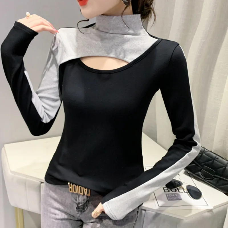 Женская футболка с воротником-хомутом в стиле хип-хоп