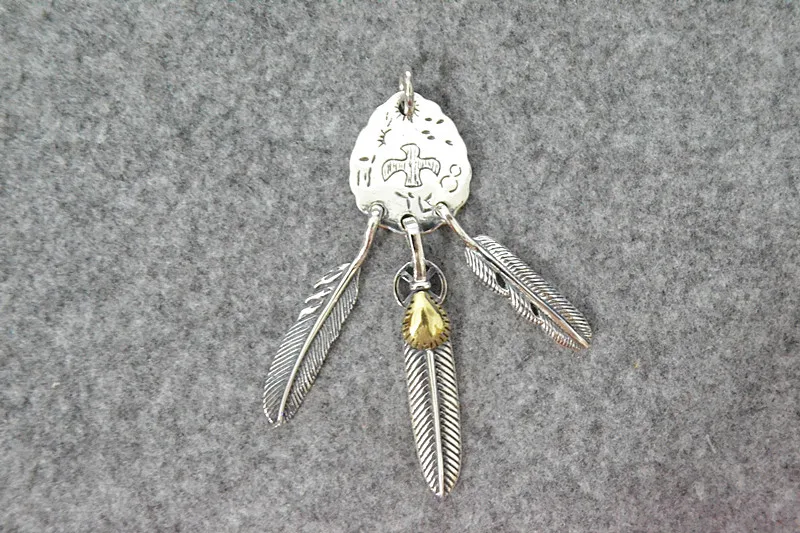 Кулон ручной работы из чистого серебра с перьями аксессуары сделай сам ожерелье