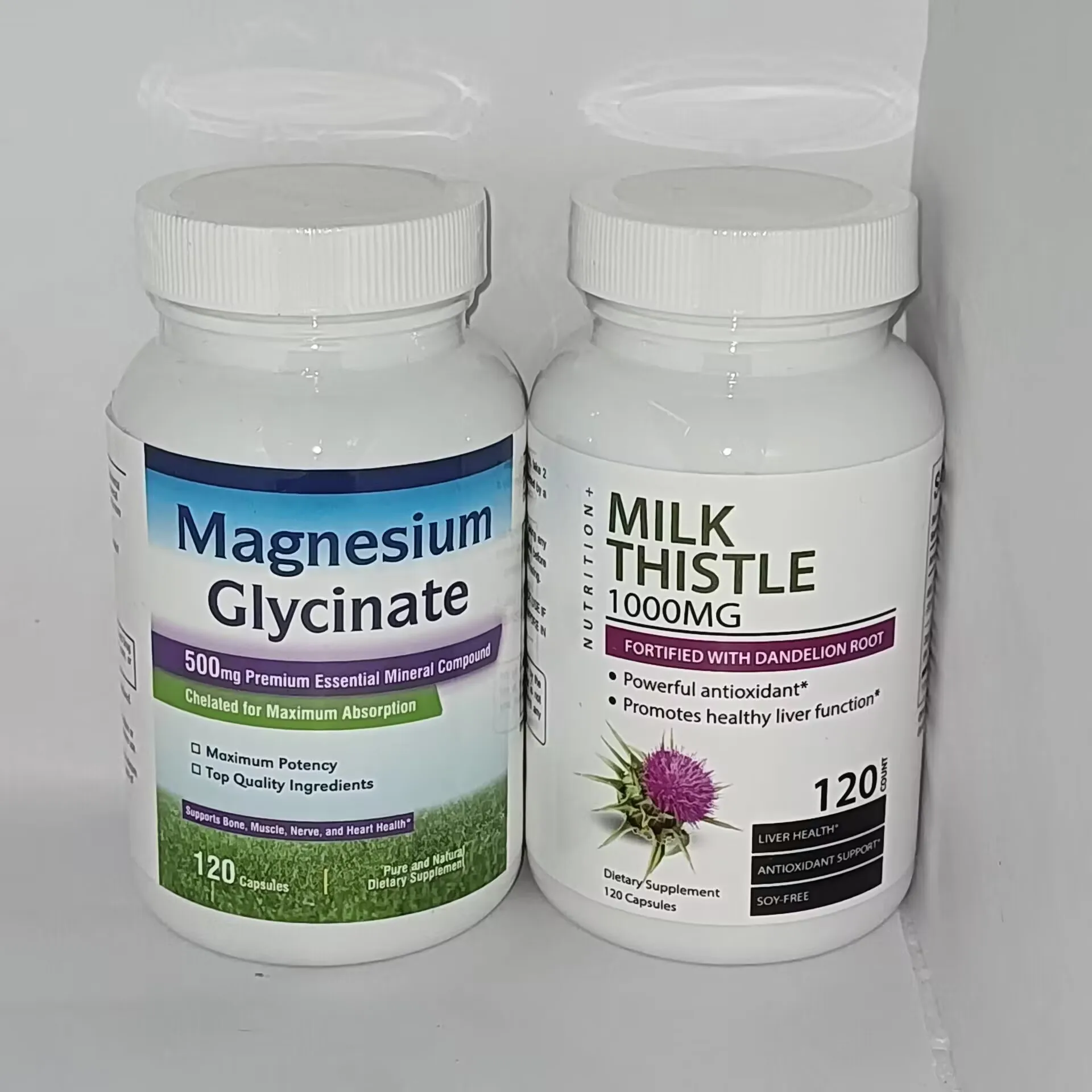 

2 bottles 240 pills of magnesium glycine capsules+milk thistle capsules health food