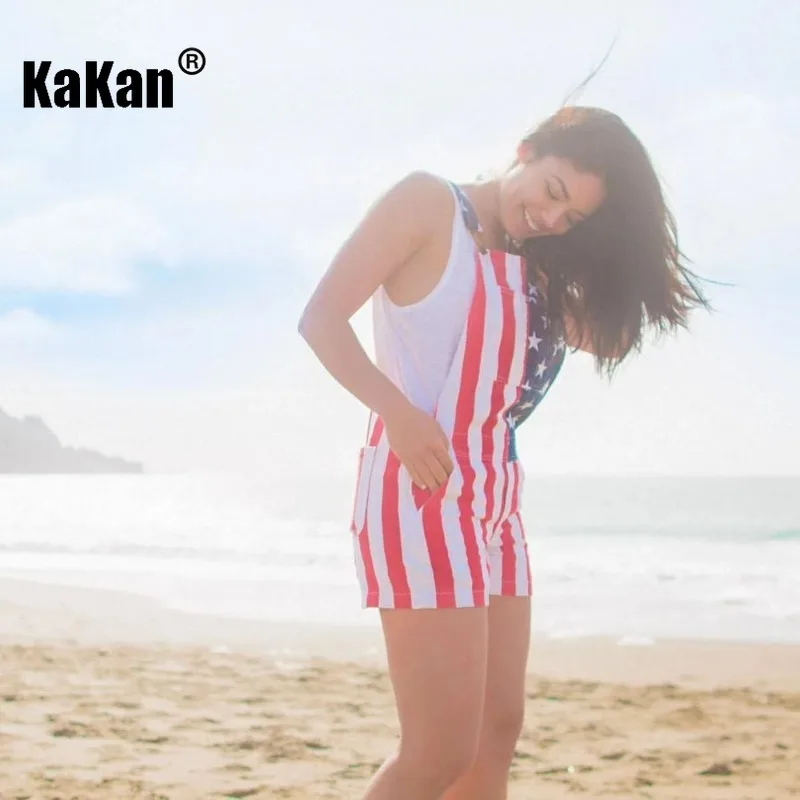 Мужские джинсы на бретелях Kakan красные летние брюки в американском стиле Дня